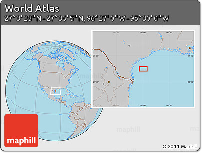 Gray Location Map of the Area around 27° 19' 44" N, 95° 58' 29" W