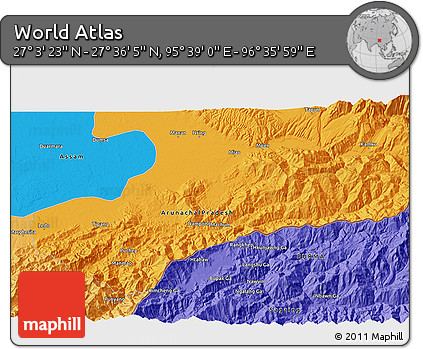 Political 3D Map of the Area around 27° 19' 44" N, 96° 7' 30" E