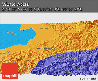 Political 3D Map of the Area around 27° 19' 44" N, 96° 7' 30" E