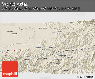 Shaded Relief 3D Map of the Area around 27° 19' 44" N, 96° 7' 30" E
