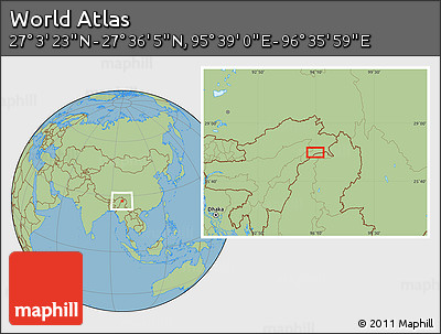 Savanna Style Location Map of the Area around 27° 19' 44" N, 96° 7' 30" E