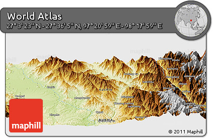 Physical Panoramic Map of the Area around 27° 19' 44" N, 97° 49' 29" E