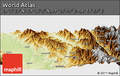Physical Panoramic Map of the Area around 27° 19' 44" N, 97° 49' 29" E
