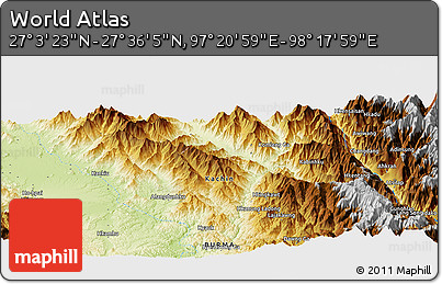 Physical Panoramic Map of the Area around 27° 19' 44" N, 97° 49' 29" E