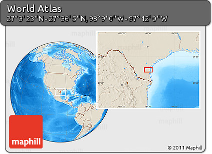 Shaded Relief Location Map of the Area around 27° 19' 44" N, 97° 40' 30" W