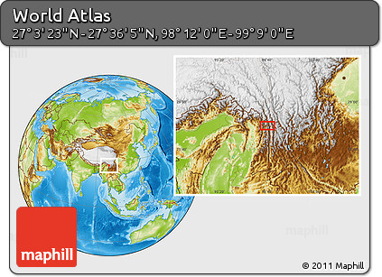 Physical Location Map of the Area around 27° 19' 44" N, 98° 40' 30" E