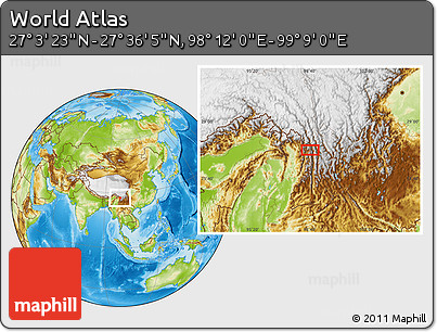 Physical Location Map of the Area around 27° 19' 44" N, 98° 40' 30" E