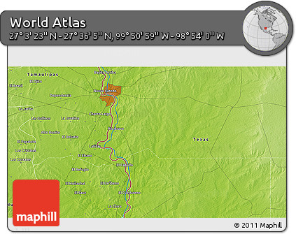 Physical 3D Map of the Area around 27° 19' 44" N, 99° 22' 30" W