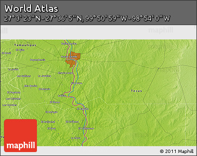 Physical 3D Map of the Area around 27° 19' 44" N, 99° 22' 30" W