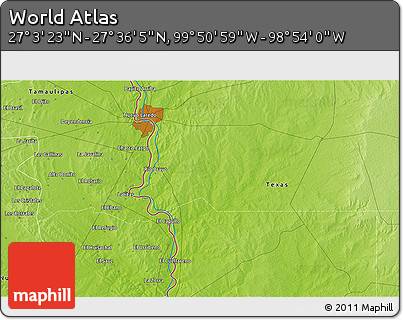 Physical 3D Map of the Area around 27° 19' 44" N, 99° 22' 30" W