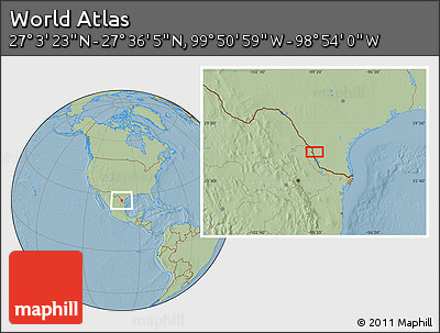 Savanna Style Location Map of the Area around 27° 19' 44" N, 99° 22' 30" W, hill shading