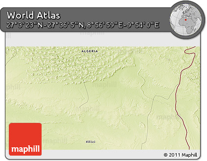 Physical 3D Map of the Area around 27° 19' 44" N, 9° 25' 30" E