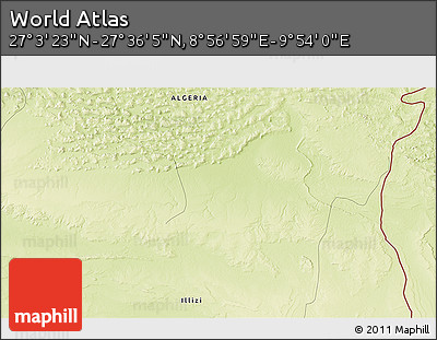 Physical 3D Map of the Area around 27° 19' 44" N, 9° 25' 30" E