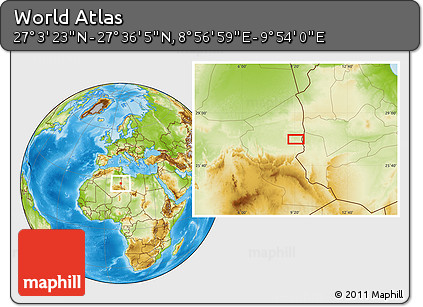 Physical Location Map of the Area around 27° 19' 44" N, 9° 25' 30" E
