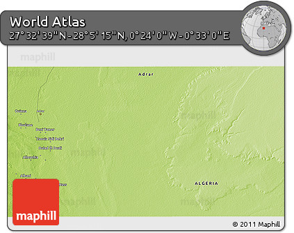 Physical 3D Map of the Area around 27° 48' 57" N, 0° 4' 30" E