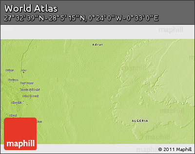 Physical 3D Map of the Area around 27° 48' 57" N, 0° 4' 30" E