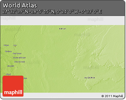 Physical 3D Map of the Area around 27° 48' 57" N, 0° 4' 30" E