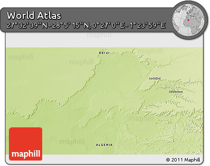 Physical 3D Map of the Area around 27° 48' 57" N, 0° 55' 29" E