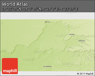 Physical 3D Map of the Area around 27° 48' 57" N, 0° 55' 29" E