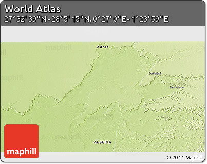 Physical 3D Map of the Area around 27° 48' 57" N, 0° 55' 29" E