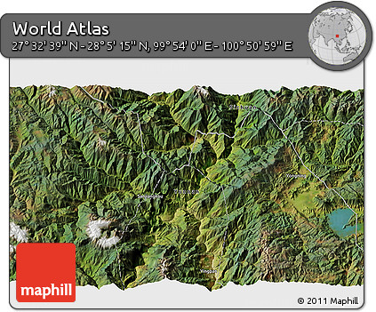Satellite 3D Map of the Area around 27° 48' 57" N, 100° 22' 30" E