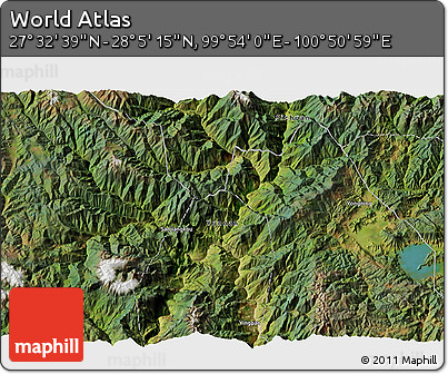 Satellite 3D Map of the Area around 27° 48' 57" N, 100° 22' 30" E