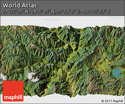 Satellite 3D Map of the Area around 27° 48' 57" N, 100° 22' 30" E