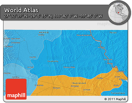 Political 3D Map of the Area around 27° 48' 57" N, 100° 13' 29" W