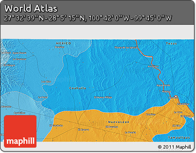 Political 3D Map of the Area around 27° 48' 57" N, 100° 13' 29" W