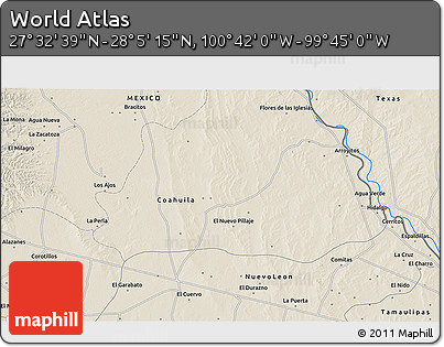 Shaded Relief 3D Map of the Area around 27° 48' 57" N, 100° 13' 29" W