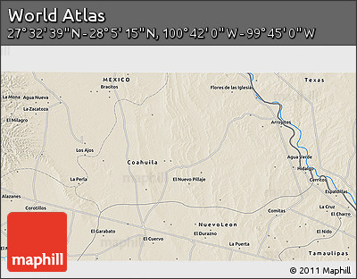 Shaded Relief 3D Map of the Area around 27° 48' 57" N, 100° 13' 29" W