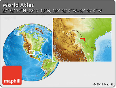 Physical Location Map of the Area around 27° 48' 57" N, 100° 13' 29" W