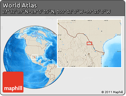 Shaded Relief Location Map of the Area around 27° 48' 57" N, 100° 13' 29" W