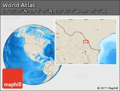 Shaded Relief Location Map of the Area around 27° 48' 57" N, 100° 13' 29" W