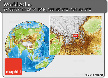 Physical Location Map of the Area around 27° 48' 57" N, 101° 13' 29" E