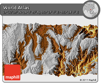 Physical 3D Map of the Area around 27° 48' 57" N, 102° 55' 30" E