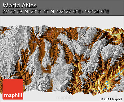 Physical 3D Map of the Area around 27° 48' 57" N, 102° 55' 30" E