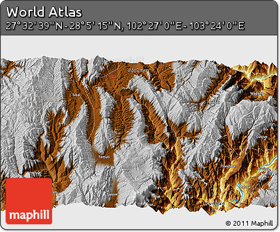 Physical 3D Map of the Area around 27° 48' 57" N, 102° 55' 30" E