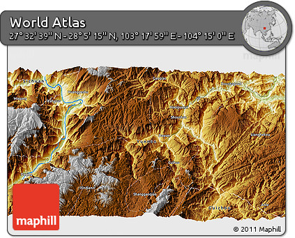 Physical 3D Map of the Area around 27° 48' 57" N, 103° 46' 30" E