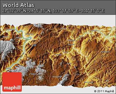 Physical 3D Map of the Area around 27° 48' 57" N, 103° 46' 30" E