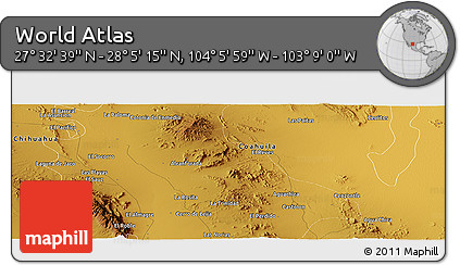 Physical Panoramic Map of the Area around 27° 48' 57" N, 103° 37' 30" W