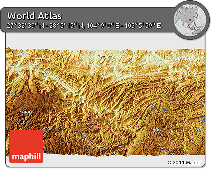 Physical 3D Map of the Area around 27° 48' 57" N, 104° 37' 30" E