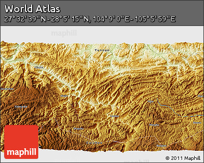 Physical 3D Map of the Area around 27° 48' 57" N, 104° 37' 30" E