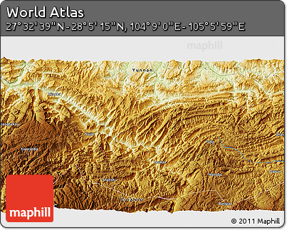 Physical 3D Map of the Area around 27° 48' 57" N, 104° 37' 30" E