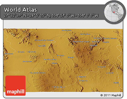 Physical 3D Map of the Area around 27° 48' 57" N, 104° 28' 29" W