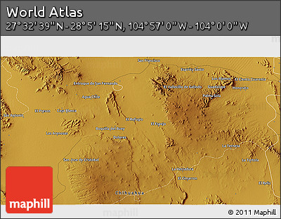 Physical 3D Map of the Area around 27° 48' 57" N, 104° 28' 29" W