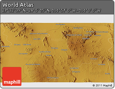 Physical 3D Map of the Area around 27° 48' 57" N, 104° 28' 29" W