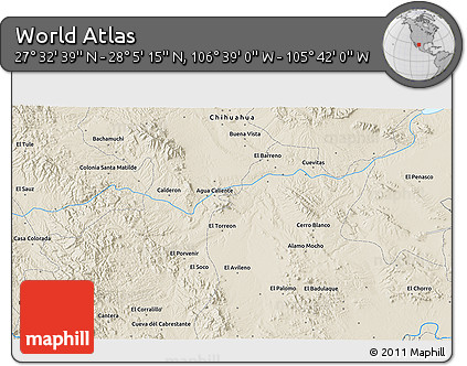 Shaded Relief 3D Map of the Area around 27° 48' 57" N, 106° 10' 30" W