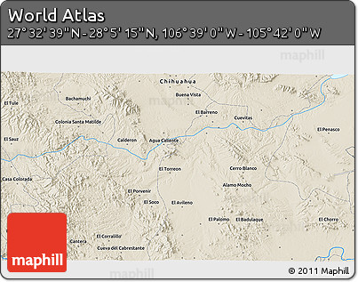Shaded Relief 3D Map of the Area around 27° 48' 57" N, 106° 10' 30" W