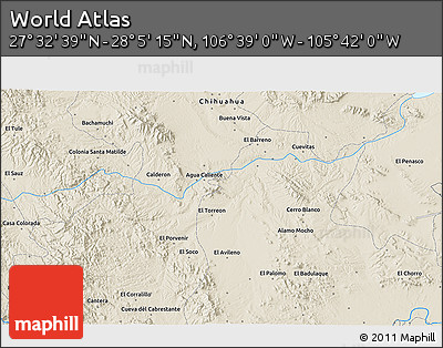 Shaded Relief 3D Map of the Area around 27° 48' 57" N, 106° 10' 30" W